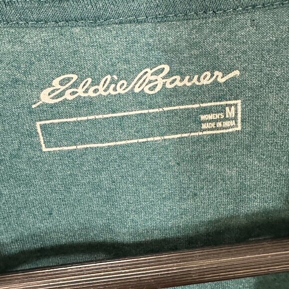 Eddie Bauer Top Womens Medium VNeck Tee Shirt Long Sleeve Green Cotton Pullover - Picture 4 of 6